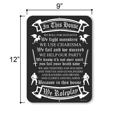 In This House We Roleplay, 9 inch by 12 inch, Metal Sign Post, Funny Room Decor, Game Room Decor, Room Accessories For Men, HDG-1382