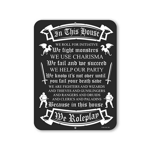 In This House We Roleplay, 9 inch by 12 inch, Metal Sign Post, Funny Room Decor, Game Room Decor, Room Accessories For Men, HDG-1382