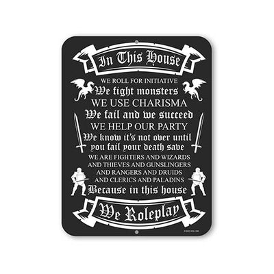 In This House We Roleplay, 9 inch by 12 inch, Metal Sign Post, Funny Room Decor, Game Room Decor, Room Accessories For Men, HDG-1382