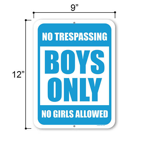 No Trespassing Boys Only No Girls Allowed, 9 inch by 12 inch, Tin Sign for Bedroom, Kids Room Decor, Baby Boy Room Sign, Playroom Decor, HDG-1387