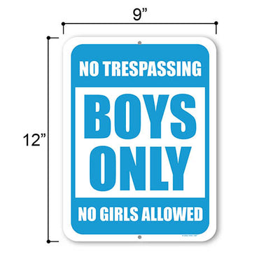 No Trespassing Boys Only No Girls Allowed, 9 inch by 12 inch, Tin Sign for Bedroom, Kids Room Decor, Baby Boy Room Sign, Playroom Decor, HDG-1387