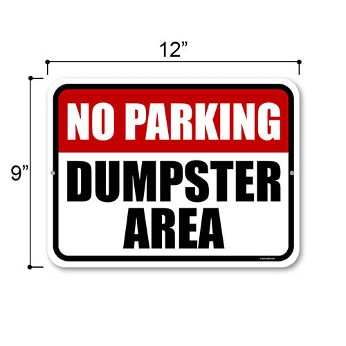 No Parking Dumpster Area, 9 inch by 12 inch, Metal Sign Post, Yard Decor, Lawn Signs, Warning Signs, No Parking Signs, No Dumping Signs Private Property
