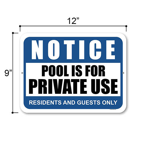 Notice Pool is for Private Use Residents and Guests Only, 9 inch by 12 inch, Wall Decor, Metal Sign Post, Pool Decor, Warning Signs, Caution Sign