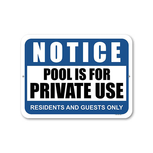 Notice Pool is for Private Use Residents and Guests Only, 9 inch by 12 inch, Wall Decor, Metal Sign Post, Pool Decor, Warning Signs, Caution Sign