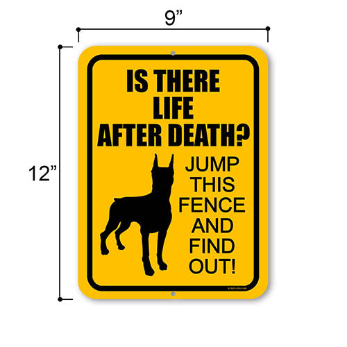 Is There Life After Death Jump This Fence and Find Out, 9 inch by 12 inch, Tin Plate Sign, Outdoor Sign, Dog Signs Warning, No Trespassing Signs, Private Property Sign