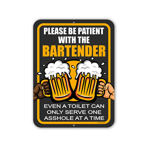 Please Be Patient with the Bartender Even a Toilet Can Only Serve One Asshole at a Time, 9 inch by 12 inch, Funny Metal Bar Signs, Drinking Sign, Beer Sign, HDG-1440