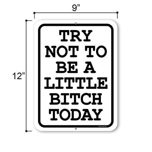 Try Not to be a Little Bitch Today, 9 inch by 12 inch, Metal Sign Post, Wall Signs for Home Decor, Funny Sign