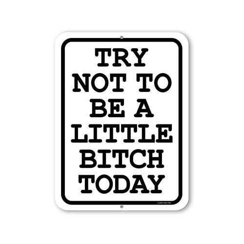 Try Not to be a Little Bitch Today, 9 inch by 12 inch, Metal Sign Post, Wall Signs for Home Decor, Funny Sign