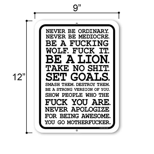 Be a Lion Set Goals, 9 inch by 12 inch, Metal Sign Post, Wall Signs, Workout Room Decor, Home Gym Decor, Inspirational Wall Art, Motivational Wall Art, HDG-1460