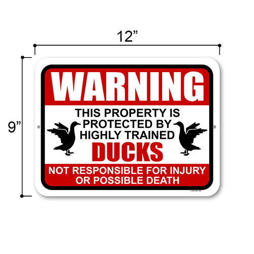 Warning this Property is Protected By Highly Trained Ducks, 9 inch by 12 inch, Funny Metal Sign Post, Warning Signs for Property, Duck Decor, Duck Gifts