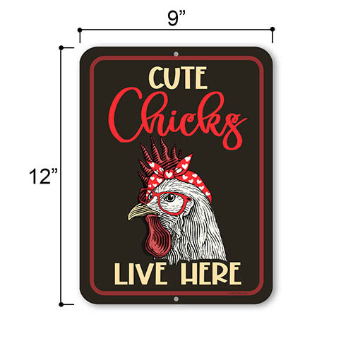 Cute Chicks Live Here, Funny Home Decor, Chicken Decorations for Home, Chicken Coop Signs, Metal Chicken Yard Art, Farm Decor Signs, 9 inch by 12 inch