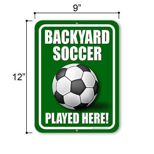 Backyard Soccer Played Here, 9 inch by 12 inch, Metal Sign Post, Wall Hanging Sign, Backyard Decor, Soccer Gift, Sports Decor, Sports Room Decor for Boys