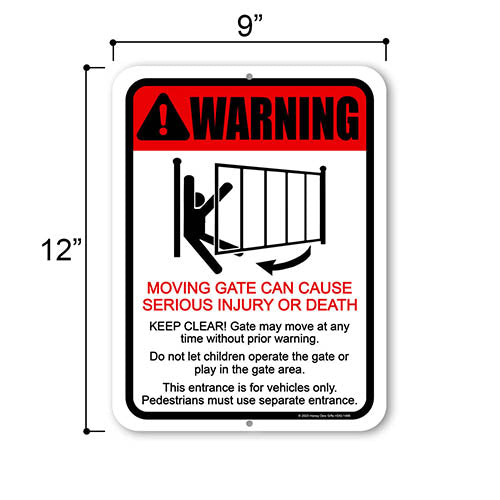 Warning Moving Gate Can Cause Serious Injury or Death, 9 inch by 12 inch, Made in USA, Metal Yard Decor, Gate Signs, Warning Signs for Property, Business Warning Signs