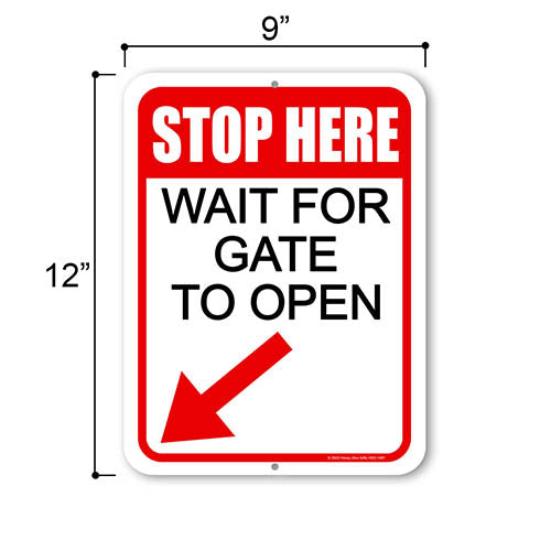 Stop Here Wait for Gate to Open, 9 inch by 12 inch, Metal Yard Decor, Security Sign, Gate Signs, Signage for Commercial Buildings, Business Warning Signs