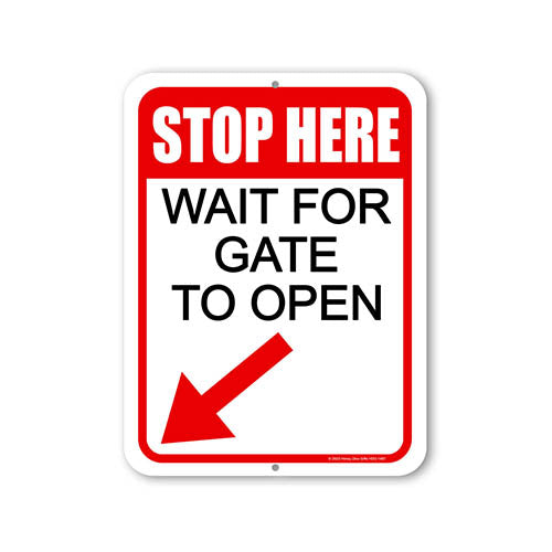 Stop Here Wait for Gate to Open, 9 inch by 12 inch, Metal Yard Decor, Security Sign, Gate Signs, Signage for Commercial Buildings, Business Warning Signs