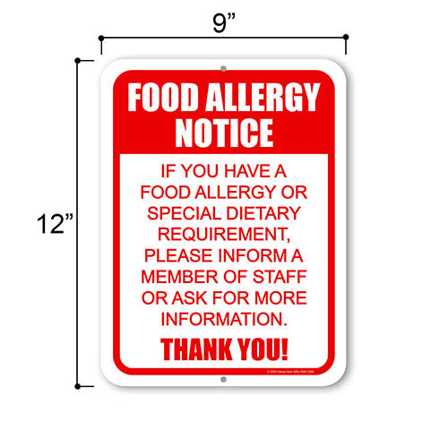 Food Allergy Notice, 9 inch by 12 inch, Metal Sign Post, Warning Signs, Restaurant Signs, Bar Signs and Accessories, Food Truck Signs, Signs for Business