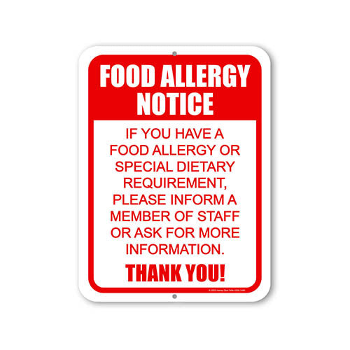 Food Allergy Notice, 9 inch by 12 inch, Metal Sign Post, Warning Signs, Restaurant Signs, Bar Signs and Accessories, Food Truck Signs, Signs for Business