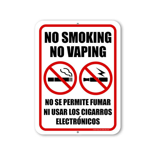 No Smoking No Vaping, 9 inch by 12 inch, No Smoking Signs for Business, English Español Bilingual Signs, Warning Signs, Signage for Commercial Buildings