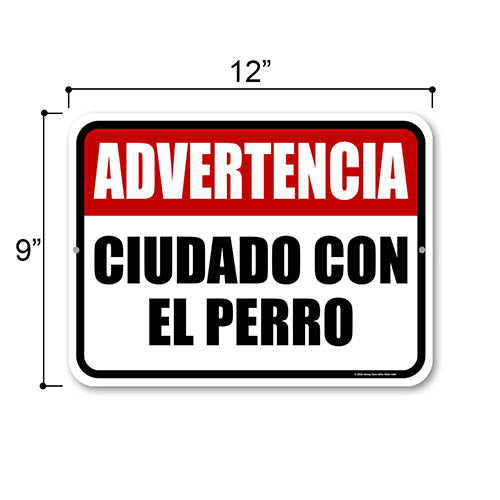 Advertencia Ciudado Con El Perro, 9 inch by 12 inch, Warning Beware of Dog Sign, Tin Plate Sign, Outdoor Sign, Productos Para La Casa, Security Sign Spanish