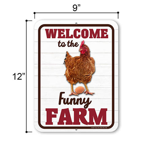 Welcome to the Funny Farm, 9 inch by 12 inch, Metal Sign Post, Funny Farm Signs, Chicken Gifts, Chicken Yard Decor, Chicken Coop Signs