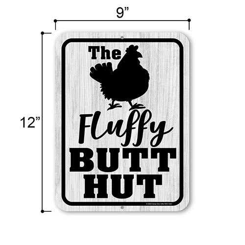 The Fluffy Butt Hut, 9 inch by12 inch, Metal Sign Post, Metal Yard Decor, Funny Farm Signs, Chicken Gifts, Chicken Yard Art, Chicken Coop Sign
