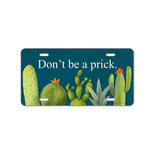 Don't Be a Prick, 12 inch by 6 inch, Funny Decorative License Plates for Car, Cactus Novelty Tag Vanity Plates, Western Car Accessories for Women, HDG-1548