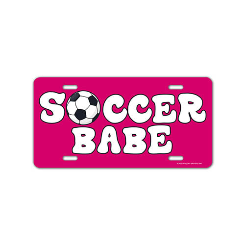 Soccer Babe, 12 inch by 6 inch, Pink Decorative License Plate, Front Tag Plate, Sports Decor