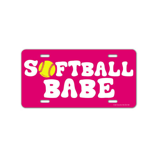 Softball Babe, 12 inch by 6 inch, Pink Decorative License Plate, Front Tag Plate