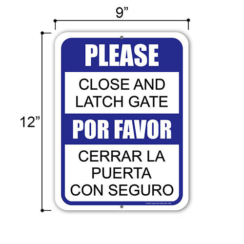 Please Close and Latch Gate, English Spanish Español Bilingual Signs, Home Security Metal Signs, Gate Signs, Metal Yard Decor