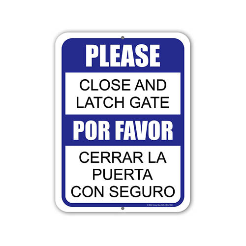 Please Close and Latch Gate, English Spanish Español Bilingual Signs, Home Security Metal Signs, Gate Signs, Metal Yard Decor