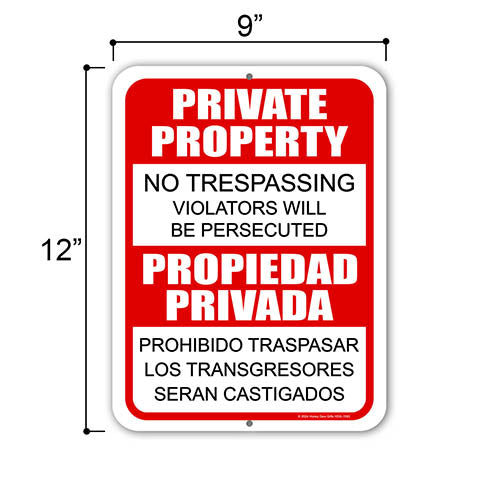 Private Property Propiedad Privada, Warning Signs, Private Property Sign, English Spanish Espanol Bilingual Signs, Security Metal Sign, 9 inch by 12 inch