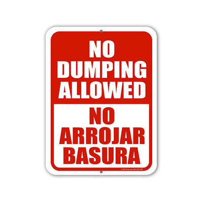 No Dumping Allowed No Arrojar Basura, English Spanish Español Bilingual Signs, Warning Signs, No Dumping Signs, Yard Signs, 9 inch by 12 inch, HDG-1599