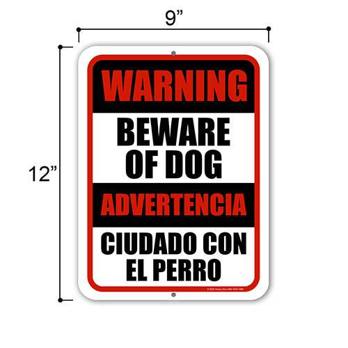 Warning Beware of Dog Advertencia Ciudado Con El Perro, English Spanish Espanol Bilingual Signs, Security Signs, Warning Signs, Productos Para La Casa