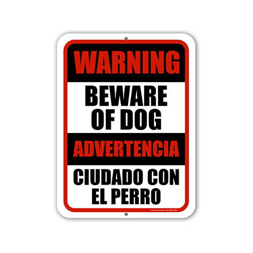 Warning Beware of Dog Advertencia Ciudado Con El Perro, English Spanish Espanol Bilingual Signs, Security Signs, Warning Signs, Productos Para La Casa