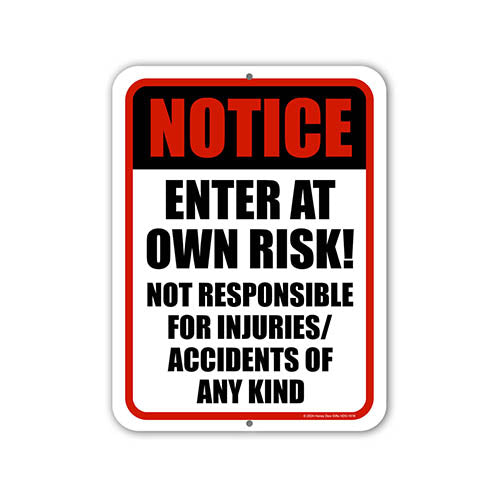 Notice Enter at Your Own Risk, Metal No Trespassing Signs, Warning Sign, Metal Yard Decor, Security Signs, Tin Aluminum Outdoor Sign, 9 inch by 12 inch