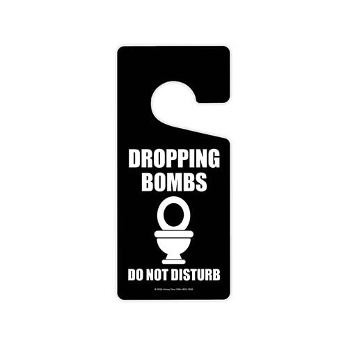 Dropping Bombs Do Not Disturb, 4 inch by 9 inch, Door Hangers, Funny Door Sign, Bathroom Decor