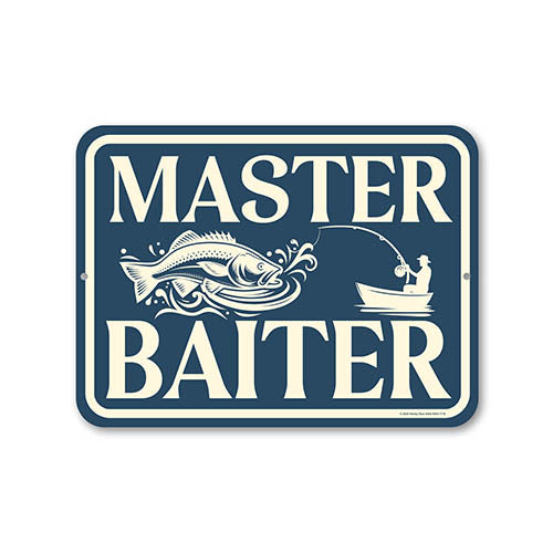 Master Baiter, Metal Sign Post, Funny Metal Signs, Fishing Decor, Fishing Decorations, Man Cave Sign, Lake House Decor, Funny Home Decor, 12 inch by 9 inch, HDG 1710