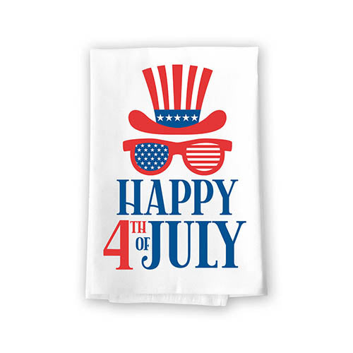 Happy Fourth of July Kitchen Towels, 27 inch by 27 inch, 100% Cotton, Multi-Purpose Flour Sack Towels, Home and Kitchen Decor, Housewarming, Birthday, Fourth of July Gifts
