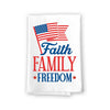 Faith, Family, Freedom Kitchen Towels, 27 inch by 27 inch, 100% Cotton, Multi-Purpose Flour Sack Towels, Home and Kitchen Decor, Housewarming, Birthday, Fourth of July Gifts
