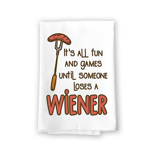 It's All Fun and Games Until Someone Loses a Wiener Funny Inappropriate Camping Kitchen Towels, 27 inch by 27 inch, 100% Cotton, Highly Absorbent Towels, Multi-Purpose Towel