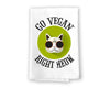 Go Vegan Right Meow Funny Kitchen Towels, Flour Sack Towel, 27 inch by 27 inch, 100% Cotton, Highly Absorbent Hand Towels, Multi-Purpose Towel