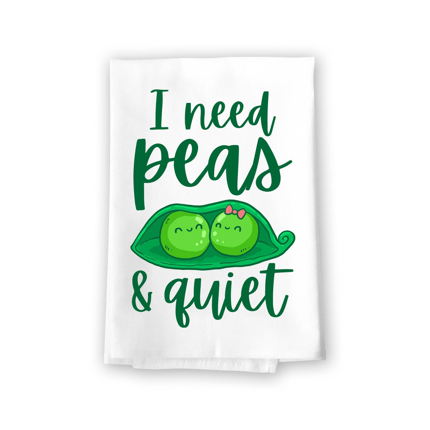 I Need Peas and Quiet Funny Kitchen Towels, Flour Sack Towel, 27 inch by 27 inch, 100% Cotton, Highly Absorbent Hand Towels, Multi-Purpose Towel