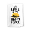 The Lake is My Happy Place, Home Kitchen Towels, Flour Sack 100% Cotton, Highly Absorbent Multi-Purpose Hand and Dish Towel