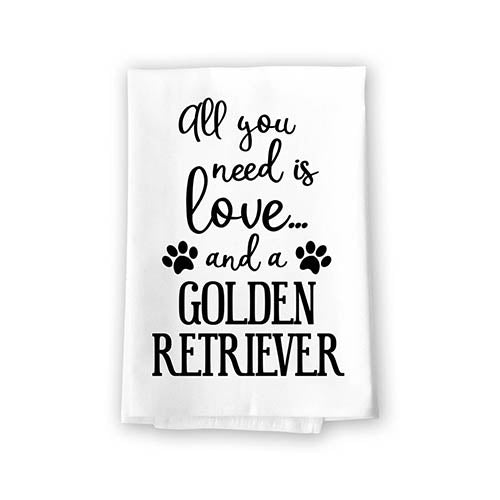 All You Need is Love and a Golden Retriever Kitchen Towel, Dish Towel, Kitchen Decor, Multi-Purpose Pet and Dog Lovers Kitchen Towel, 27 inch by 27 inch Towel, Funny Towels