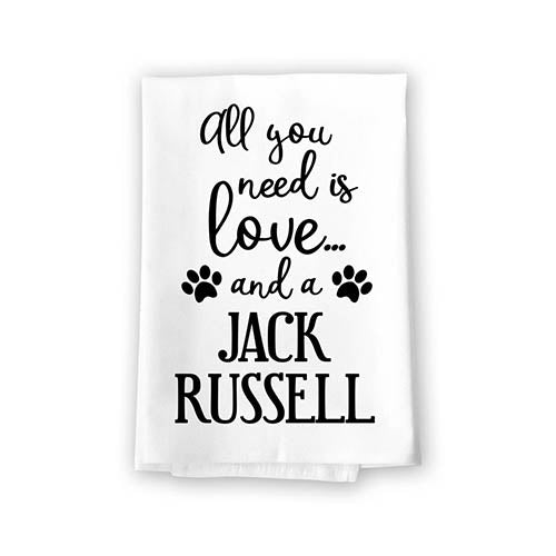 All You Need is Love and a Jack Russell Kitchen Towel, Dish Towel, Kitchen Decor, Multi-Purpose Pet and Dog Lovers Kitchen Towel, 27 inch by 27 inch Towel