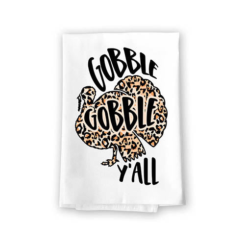 Funny Leopard Print Kitchen Towels, Gobble Gobble Y’All, Fall, Autumn and Thanksgiving Decorative, Animal Prints Multi-Purpose Cotton Flour Sack Dish and Hand Towel