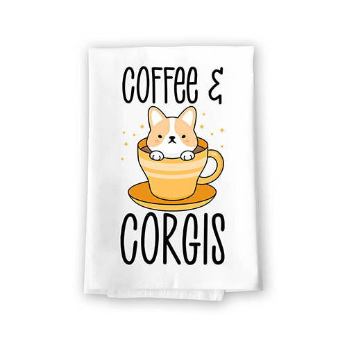 Coffee and Corgis, 27 Inches by 27 Inches,  Corgi Dish Towels for Kitchen, Corgi Mom Towel, Corgi Dog Kitchen Towels, Corgi Gifts, Corgi Tea Towels