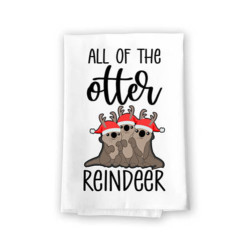 All of The Otter Reindeer, 27 Inches by 27 Inches, Christmas Kitchen Towels, Funny Christmas Dish Towels, Otter Christmas Towels