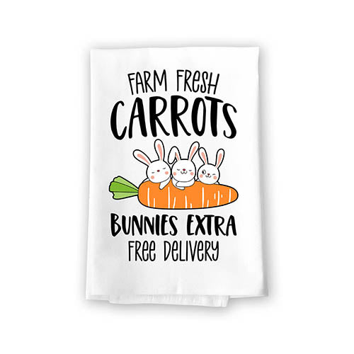 Fresh Farm Carrots, Bunnies Extra, Bunny Kitchen Towels for Easter, Absorbent Flour Sack Dish and Hand Cotton Towel