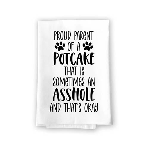 Proud Parent of a Potcake That is Sometimes an Asshole, Funny Pet Kitchen Towels, Absorbent Dog Themed Hand and Dish Towel